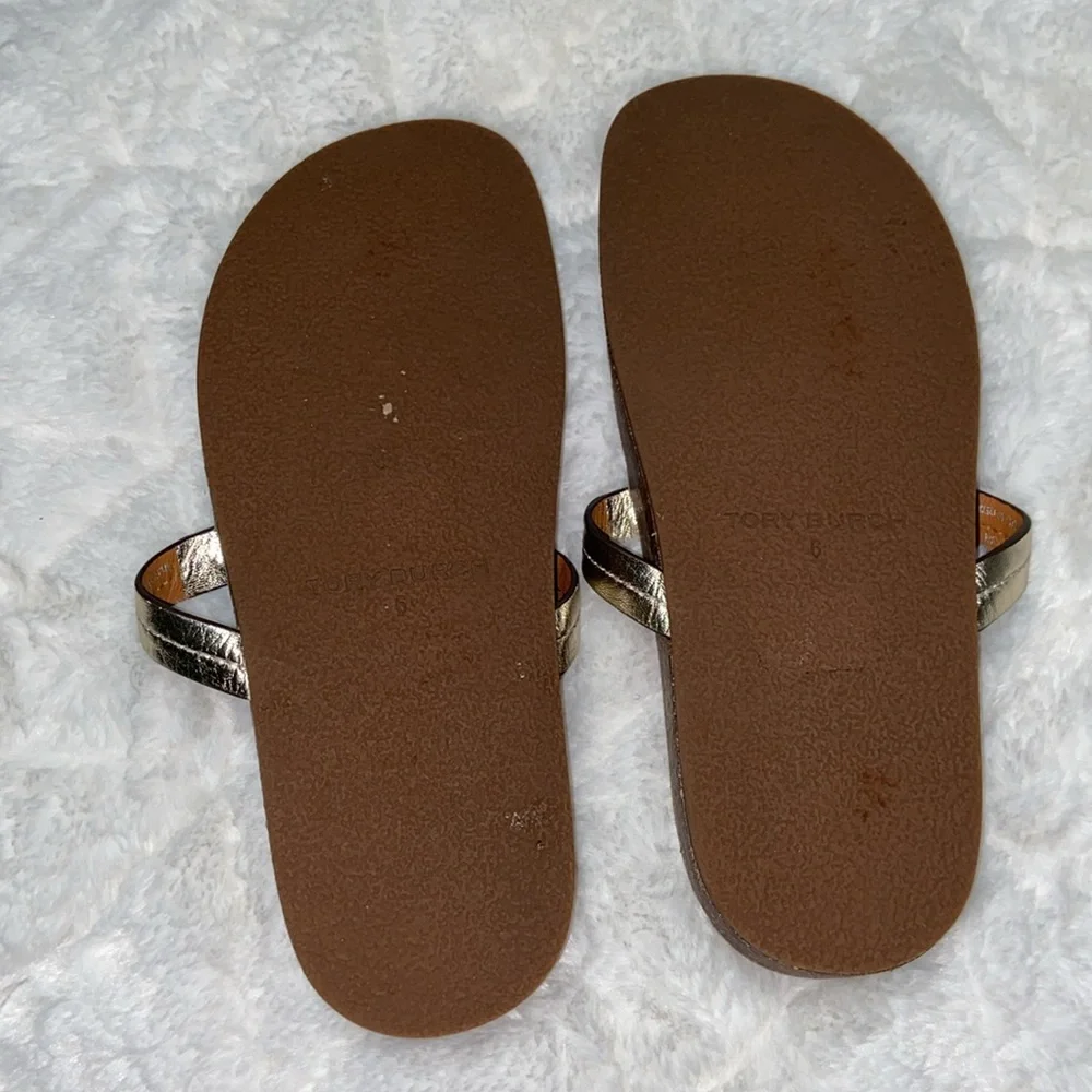 EUC Tory Burch Miller Cloud metallic goat leather cork Sandals